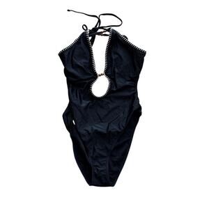 Shade & Shore Black Halter Cutout One Piece Swimsuit Size L 12-14